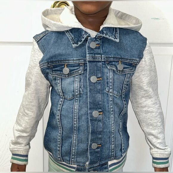 H&M Boys Hoodie Kids Blue/Light Gray Denim Jacket(Size 6) - Picture 1 of 10
